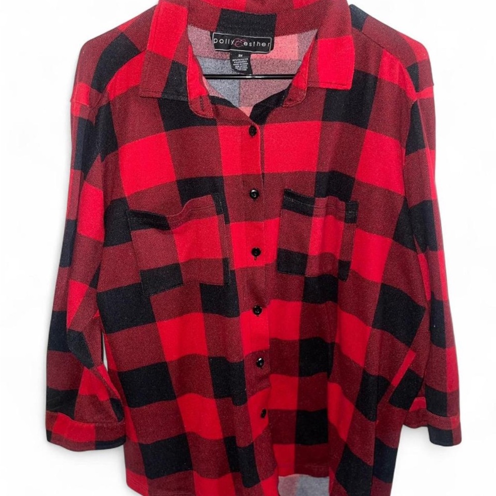 Polly & Esther Red and Black Plaid Flannel Shirt
